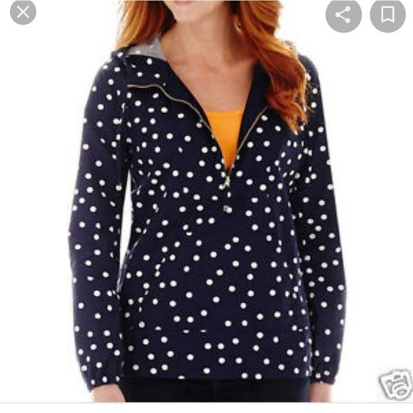 St. John's Bay Jackets & Blazers - St Johns Bay Anorak blue polka dot pull over